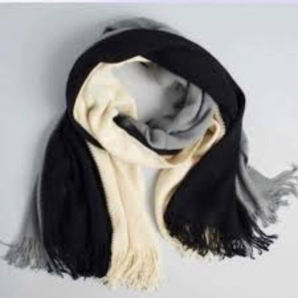 DONNI. Tri Color Scarf Black Gray and Cream NWT #1434 - Picture 1 of 5